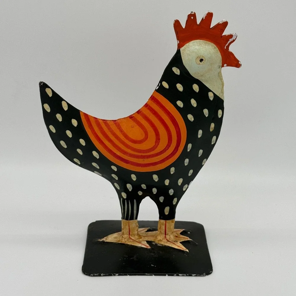 Vintage Pier 1 Metal Rooster Figurine Hand Painted Polka Dot Farmhouse 8